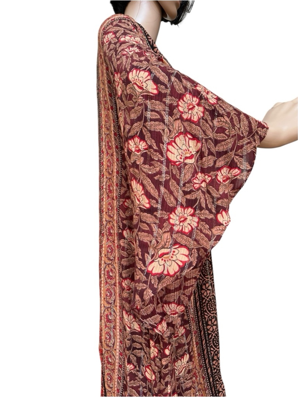 Zara Boho Floral & Striped Maxi Kaftan Long Dress, M - Picture 11 of 15